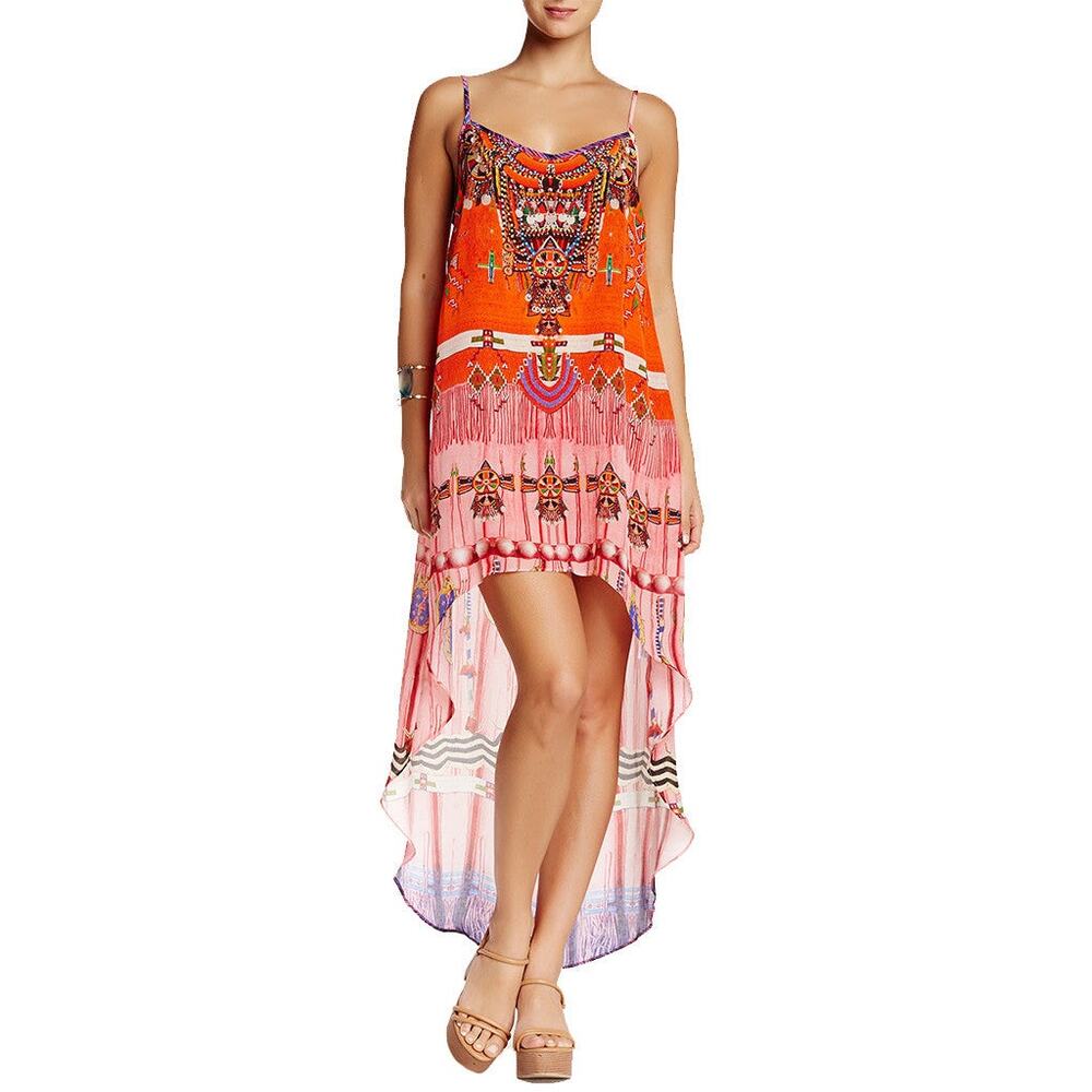 Shahida Parides Navajo High-low Dress Red Southwestern Tribal Embellished